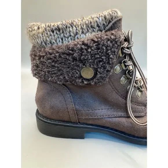 Cliffs by White Mountain Brown Fold Over Knit Cuff Boots Women’s 6M Lace Up - Picture 10 of 12